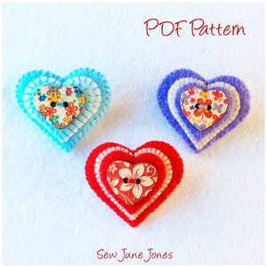 Heart Button Brooch PDF Sewing Pattern, Felt Crafts, Jewellery Pattern, Easy to Sew, Instant Download image 7