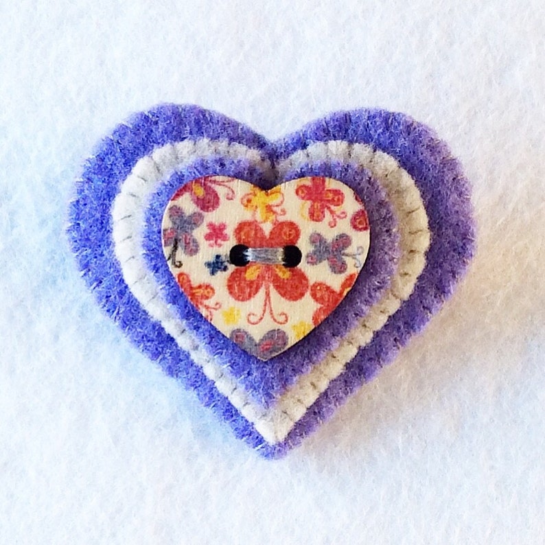 Heart Button Brooch PDF Sewing Pattern, Felt Crafts, Jewellery Pattern, Easy to Sew, Instant Download image 3