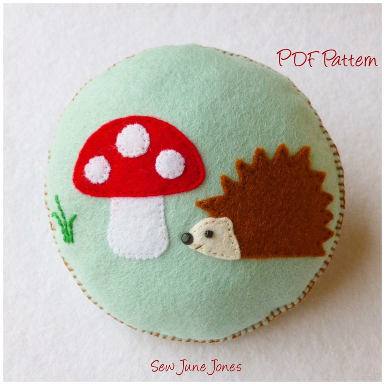 Hedgehog and Toadstool Pincushion Felt Appliqué PDF Sewing Pattern image 6