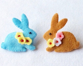 Bunny Brooch Pin PDF Sewing Pattern, Felt Crafts, Instant Download, Easy to Sew