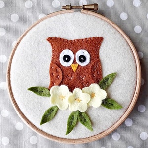 Owl Felt Appliqué PDF Sewing Pattern - Embroidery Hoop Art - Instant Download - Easy to Sew