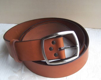 Wide belt 4cm custom made, light brown LEATHER, Whisky, Full grain quality handmade Artisan d'Art made in France