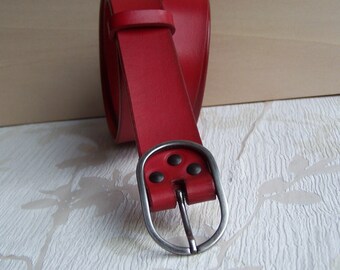 Belt Leather Beautiful Red 3cm Quality Full Flower Artisan Leather Goods Made France