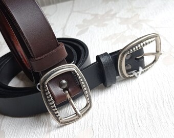 Fine belt 2.5cmHigh quality leather Black or Dark Brown MIXED Full Grain Leather Handmade craftsman-creator France