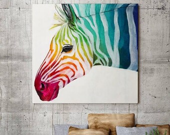 Rainbow Zebra, Canvas Print, Zebra, Zebras, Stripes, Colorful, Horse, Africa, Canvas, Art, Christmas, Kids Room, Nursery, Wall Decor, Baby