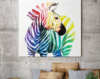 Rainbow Zebra, Canvas Print, Zebra, Zebras, Stripes, Colorful, Horse, Africa, Canvas, Art, Christmas, Kids Room, Nursery, Wall Decor, Baby