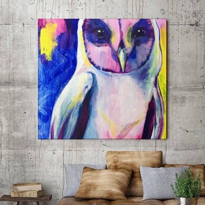 Owl Canvas Art, Canvas Print, Owl Art, Owls, Dark Owl, Owl Painting, Barn Owl, Animal Art, Animal Painting, Gift for Her, Kids, Housewarming