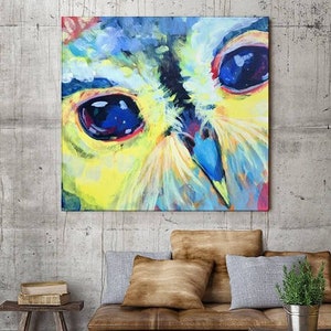 Owl Canvas Art, Canvas Print, Owl Art, Owls, Blue, Owl Painting, Screech Owl, Animal Art, Animal Painting, Gift for Her, Kids, Housewarming