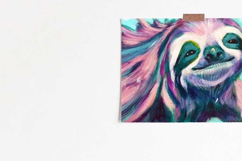 Happy Sloth, Sloth Print, Sloth Art, Sloth Painting, Sloths, Kids Room, Nursery Art, Colorful, Birthday, Christmas Gift image 3