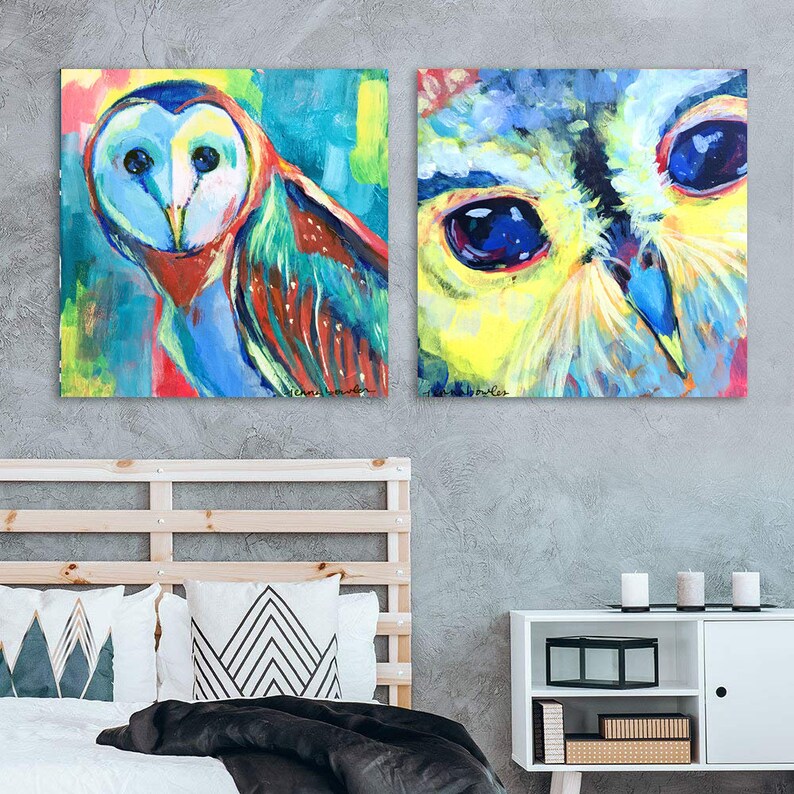 Owl Canvas Art Canvas Print Owl Art Owls Blue Owl Etsy