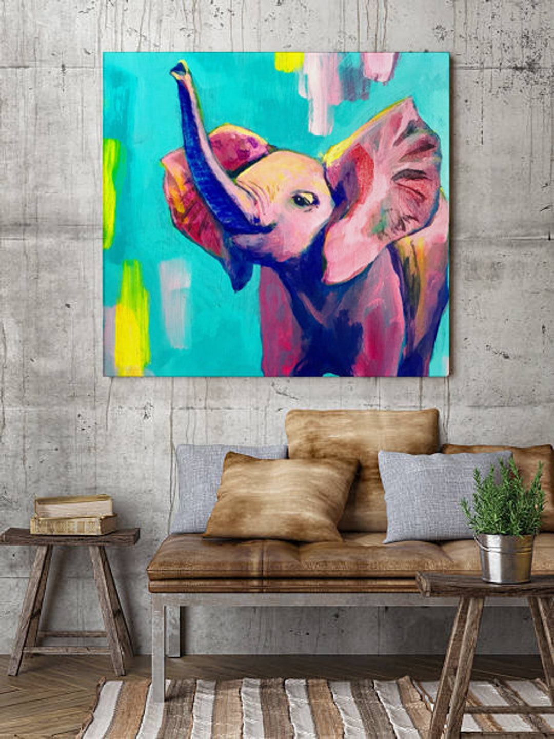 Baby Elephant Canvas Art Canvas Print Elephants Pink Etsy