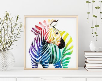 Zebra Art, Rainbow Art, Art Print, Zebra Print, Zebra, Rainbow, Horse, Print, Zebra Painting, Kids Room, Baby Shower, Nursery, Mother's Day