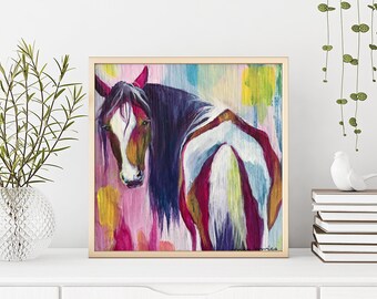 Cheval Art, Art Print, cheval Print, poney, rose, jaune, violet, cheval peinture, chambre d’enfant, licorne, Fantasy Art, cadeau pour elle, pendaison de crémaillère