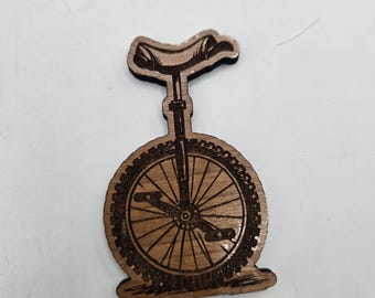 Unicycle doodle wood magnet