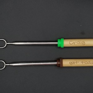 Laser engraved extendable marshmallow toasting forks