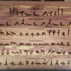 Ashtanga yoga primary series chart laser engraved cedar plywood sign