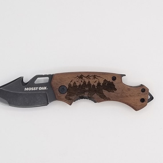 Buy Mountain Scene Bear Laser Engraved Wood Handle Pocket Knife Online in  India 
