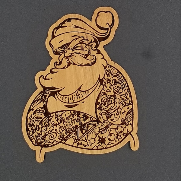 Tattoo santa cherry hardwood santa ornament