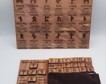 Rune tiles, sign, and rune cross gift set cedar laser engraved