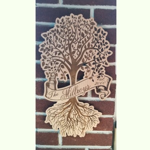 Baum des Lebens Nachname Laser graviert Kirsche Sperrholz Zeichen
