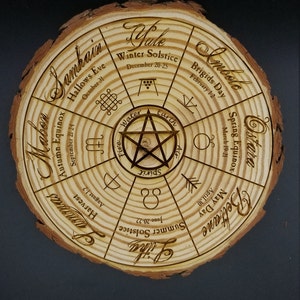 Wheel of the year laser engraved tree slice