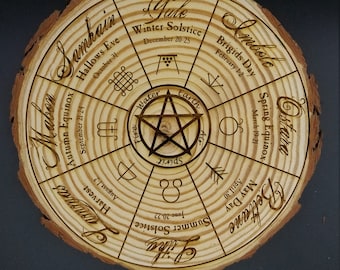 Wheel of the year laser engraved tree slice