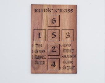 Runic cross spread cedar laser engraved