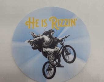 He is rizzin jesus bmx easter sticker