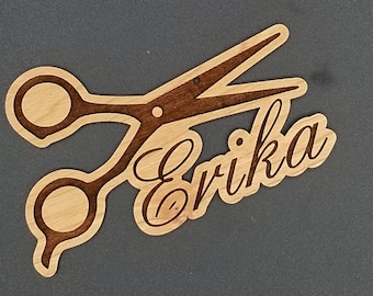 Hair stylist scissor custom name wood ornament