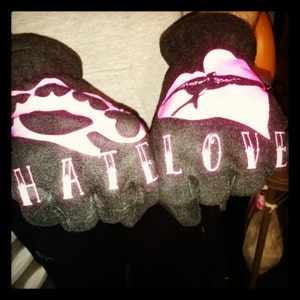 Love and Hate Fleece Tattoo Knuckle Gloves - Etsy