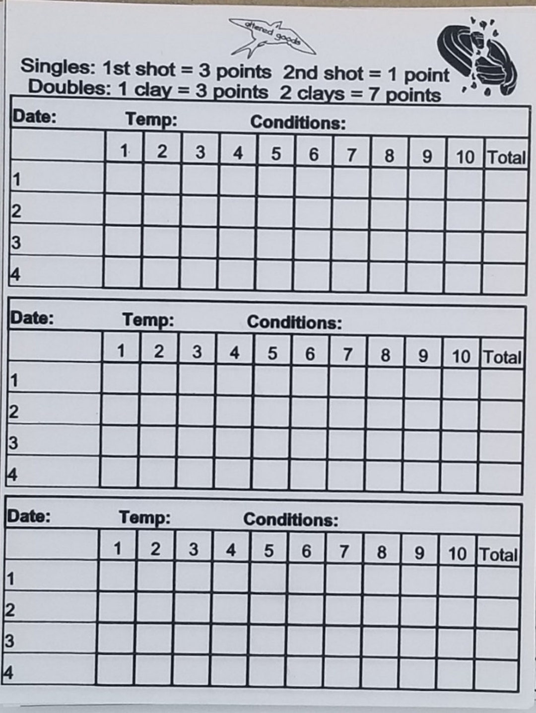 Clay Shooting Score Sheet PDF Etsy