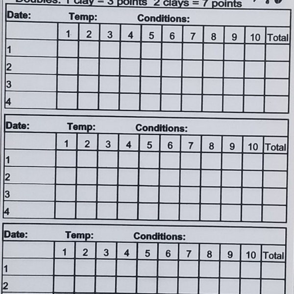 Clay shooting score sheet PDF