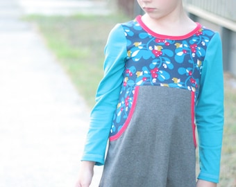 Girl Next Door Dress pattern - knit dress PDF pattern - kangaroo pocket - optional sleeves