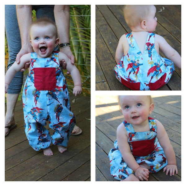Sandpit Romper - boys' and girls' baby romper overalls - unisex PDF pattern