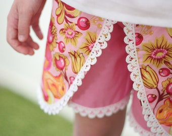 Summer Days Petal Shorts pattern - wrap shorts/skort - PDF pattern - child sizes 1 to 12 years