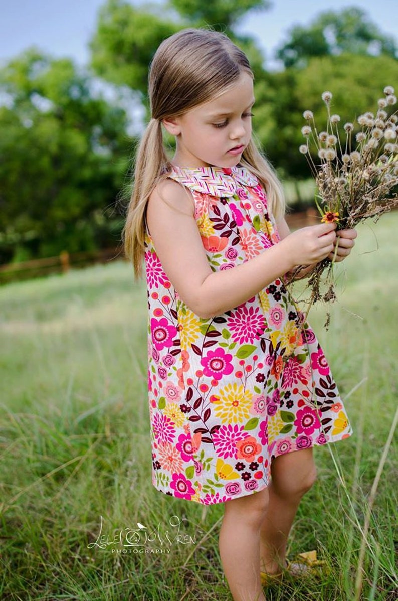 Sweet Pea Dress girls' A line dress with peter pan collar PDF pattern image 3