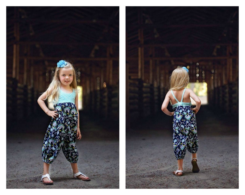 Hummingbird Pantsuit girls' romper PDF pattern image 1