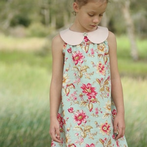 Sweet Pea Dress girls' A line dress with peter pan collar PDF pattern image 1