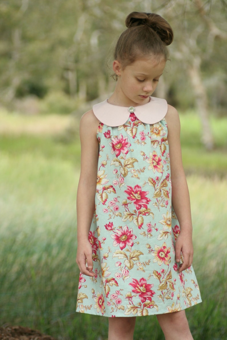 Sweet Pea Dress girls' A line dress with peter pan collar PDF pattern image 1