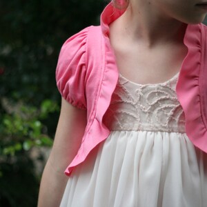 Lotus Blossom Shrug - girls' puffed sleeve cardigan - PDF pattern