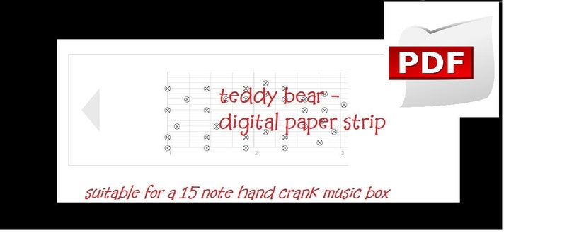 pdf: Teddy Bear, Lullaby. Music box song. Digital paper strip made for a 15 note music box mechanism. INSTANT download. PRINT and PUNCH image 1