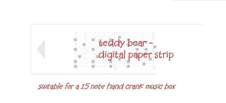 pdf: Teddy Bear, Lullaby. Music box song. Digital paper strip made for a 15 note music box mechanism. INSTANT download. PRINT and PUNCH image 3