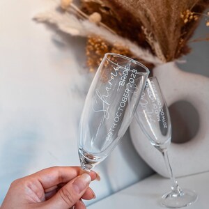 Bridesmaid Proposal Champagne Flute Glass  STYLE 2 Wine Glasses Personalised Wedding Bridal Gift Vinyl Lettering Rose Gold