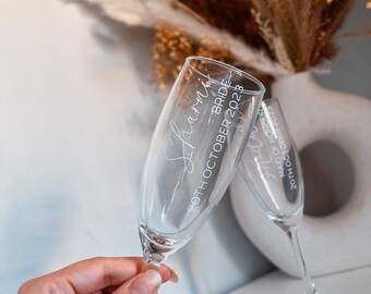 Bridesmaid Proposal Champagne Flute Glass  STYLE 2 Wine Glasses Personalised Wedding Bridal Gift Vinyl Lettering Rose Gold