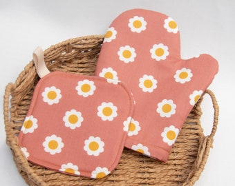 Accessoires de cuisine pour enfants en tissu marguerite orange, jeu de cuisine pour faire semblant, mini gants de cuisine, manique pour enfants, cadeau nièce de la tante, cadeau pour tout-petit