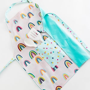 Rainbow kids apron, Child baking apron, Chef apron, girls toddler apron, Birthday gifts for kids, painting art craft apron, gift for girl