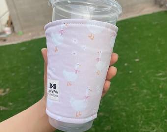 Coquette goose Coffee Sleeve, Reusable Iced Coffee Cup Cozy, Cottagecore Drink Holder, Eco Friendly Cup Sleeve for Coffee Lovers
