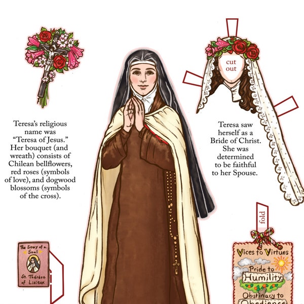 Digital Download - Saint Teresa of the Andes Paper Doll (Color and BnW)