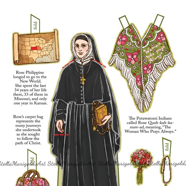 Digital Download - Saint Rose Philippine Duchesne Paper Doll (Color and BnW)