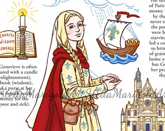 Digital Download - Saint Genevieve Paper Doll and Coloring Page